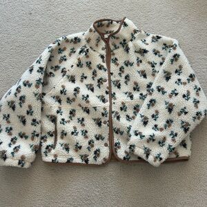 Floral Fleece Jacket with Brown Trim